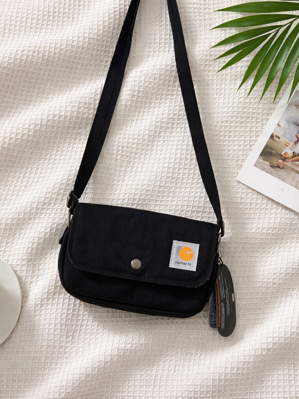Carhartt Unisex Black Canvas Flap Crossbody Bag Pouch with Logo Patch NWT